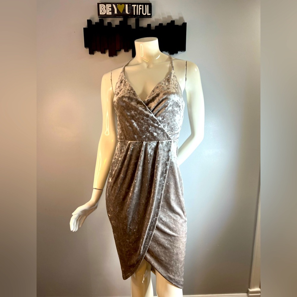 Silver Velvet Dynamite Faux Crossover Dress Size Small